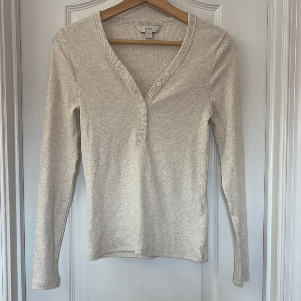 Marks & Spencer Cream Fitted Long Sleeve Tee